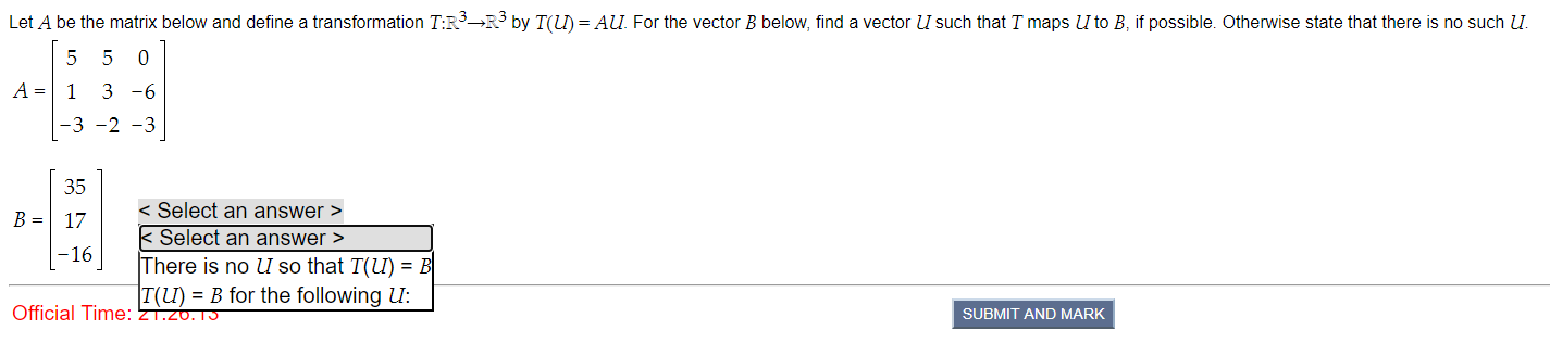Solved Let A be the matrix below and define a transformation | Chegg.com