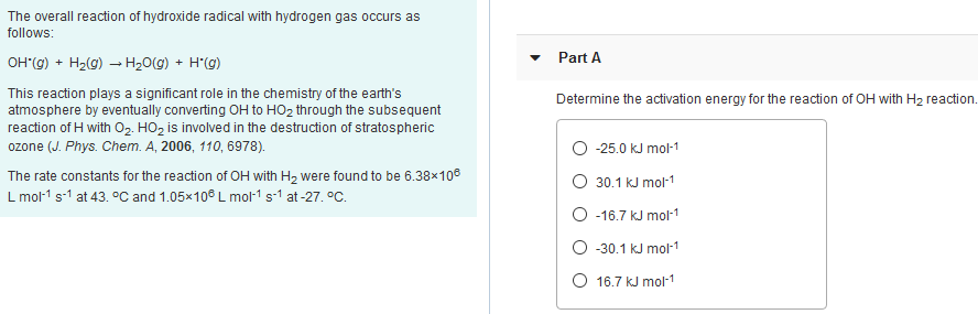 Solved Part A The overall reaction of hydroxide radical with | Chegg.com