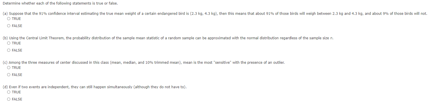 Solved Determine whether each of the following statements is | Chegg.com