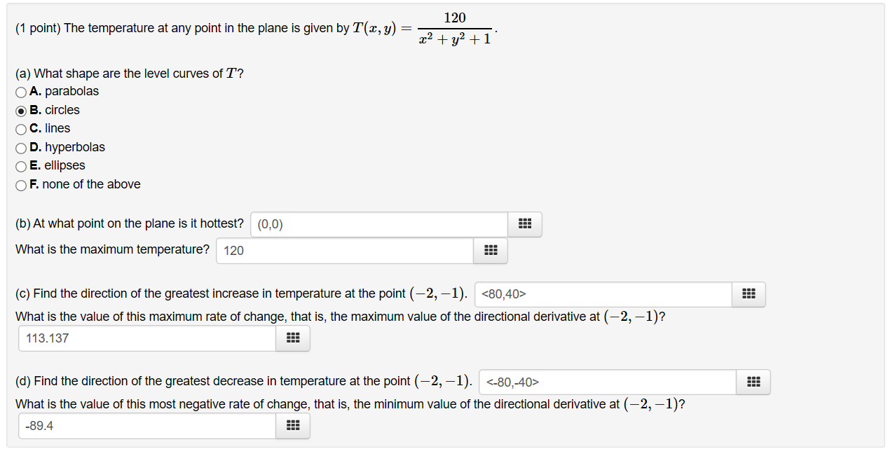 Solved (1 point) The temperature at any point in the plane | Chegg.com