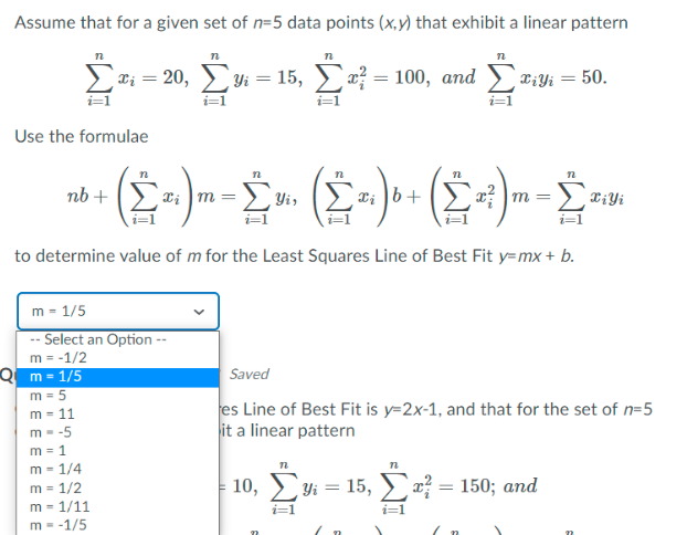 Solved Assume that for a given set of n=5 data points (x,y) | Chegg.com