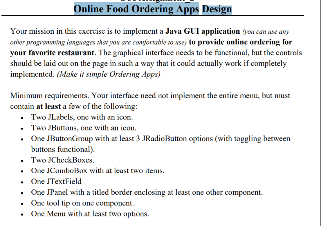 Online Food Ordering Apps Design Your mission in this | Chegg.com