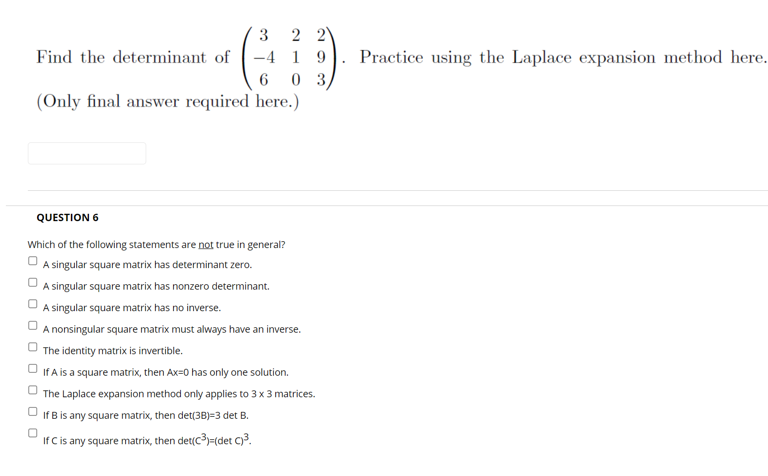 Solved Practice Using The Laplace Expansion Method Here. 3 2 | Chegg.com