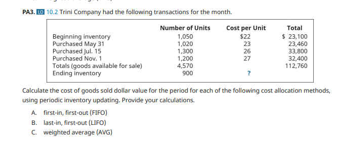 Solved PA3. LO 10.2 Trini Company had the following | Chegg.com