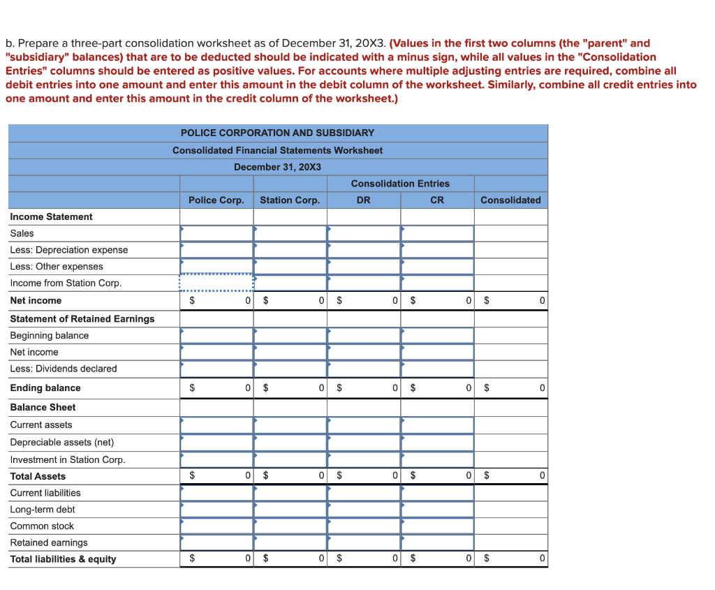 Solved Police Corporation acquired 100 percent of Station | Chegg.com