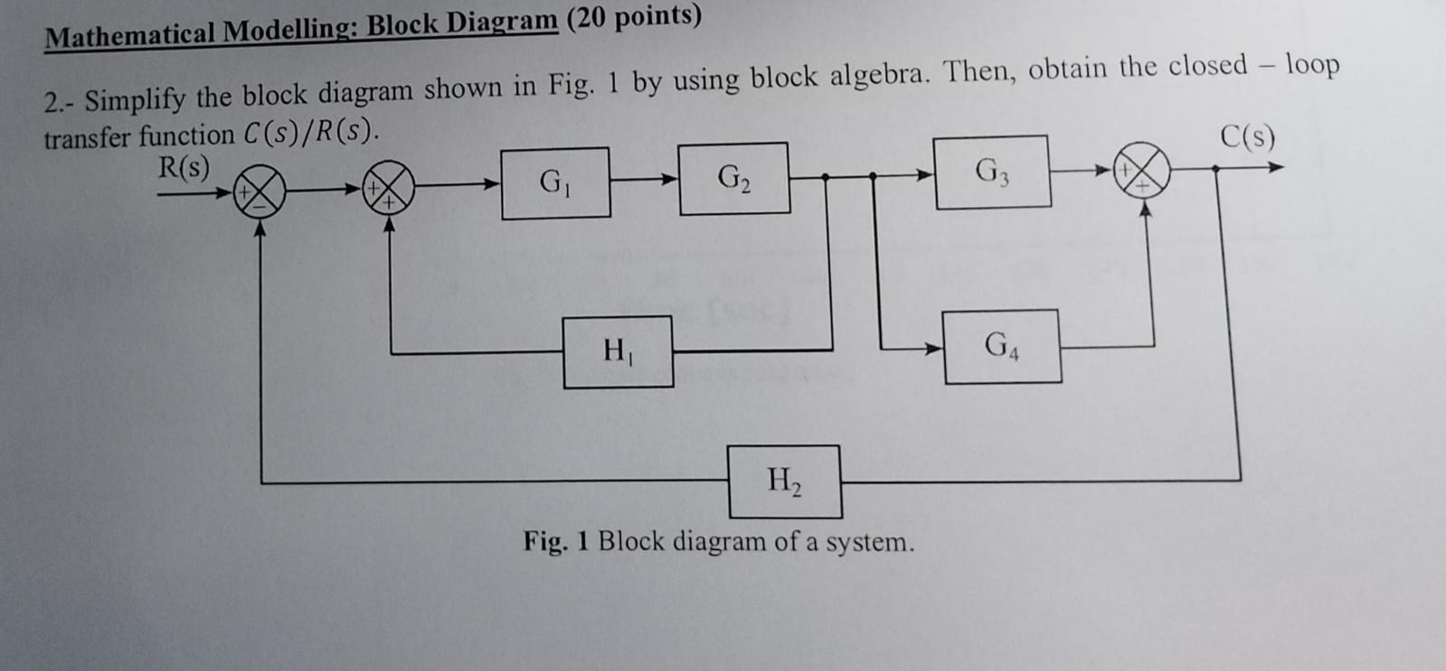 Solved Mathematical Modelling: Block Diagram (20 points) 2.- | Chegg.com
