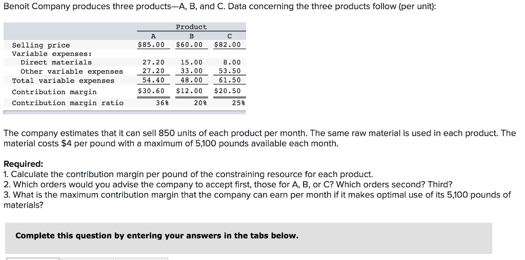 Solved Benoit Company produces three productsA, B, and C.