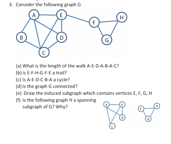 Solved 3. Consider the following graph G A E B D G C (a) | Chegg.com