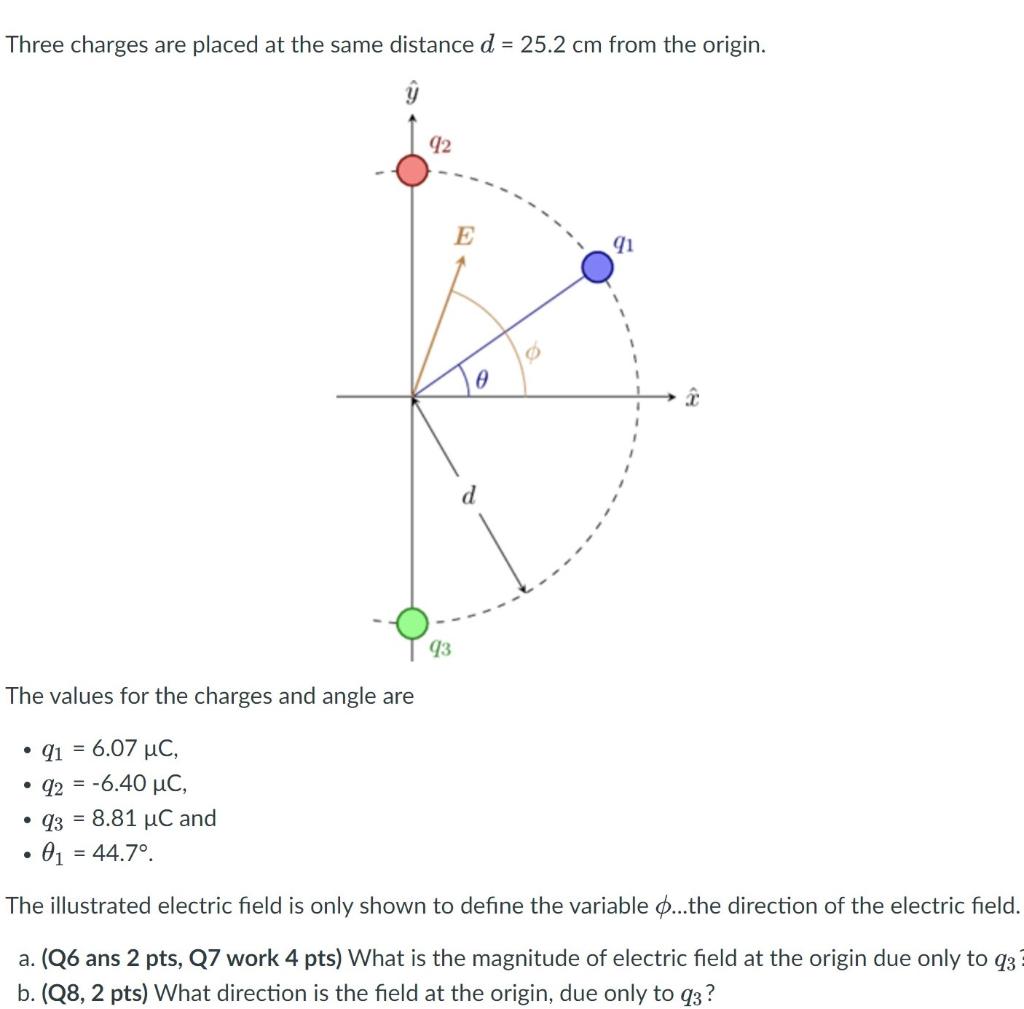 Solved Three charges are placed at the same distance d = | Chegg.com