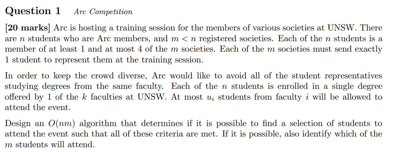 Solved Question 1 Arc Competition [20 marks] Arc is hosting | Chegg.com