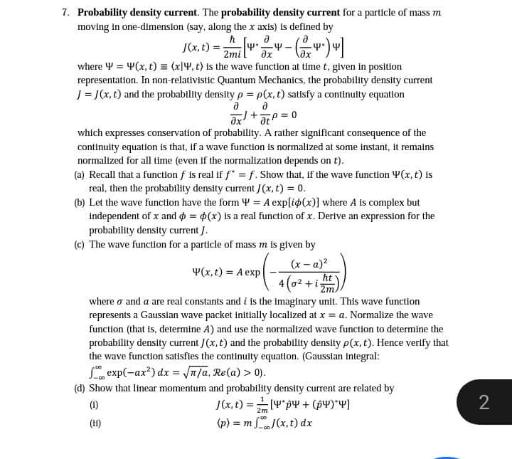 Solved Canto)] 7. Probability density current. The | Chegg.com