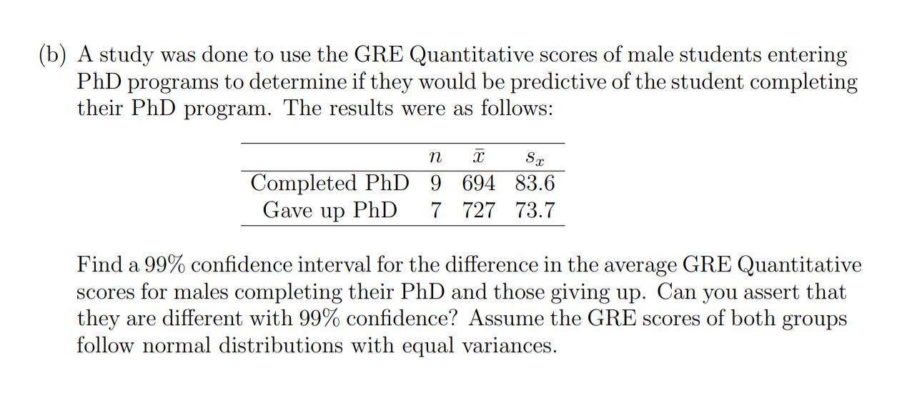 Solved (b) A Study Was Done To Use The GRE Quantitative | Chegg.com