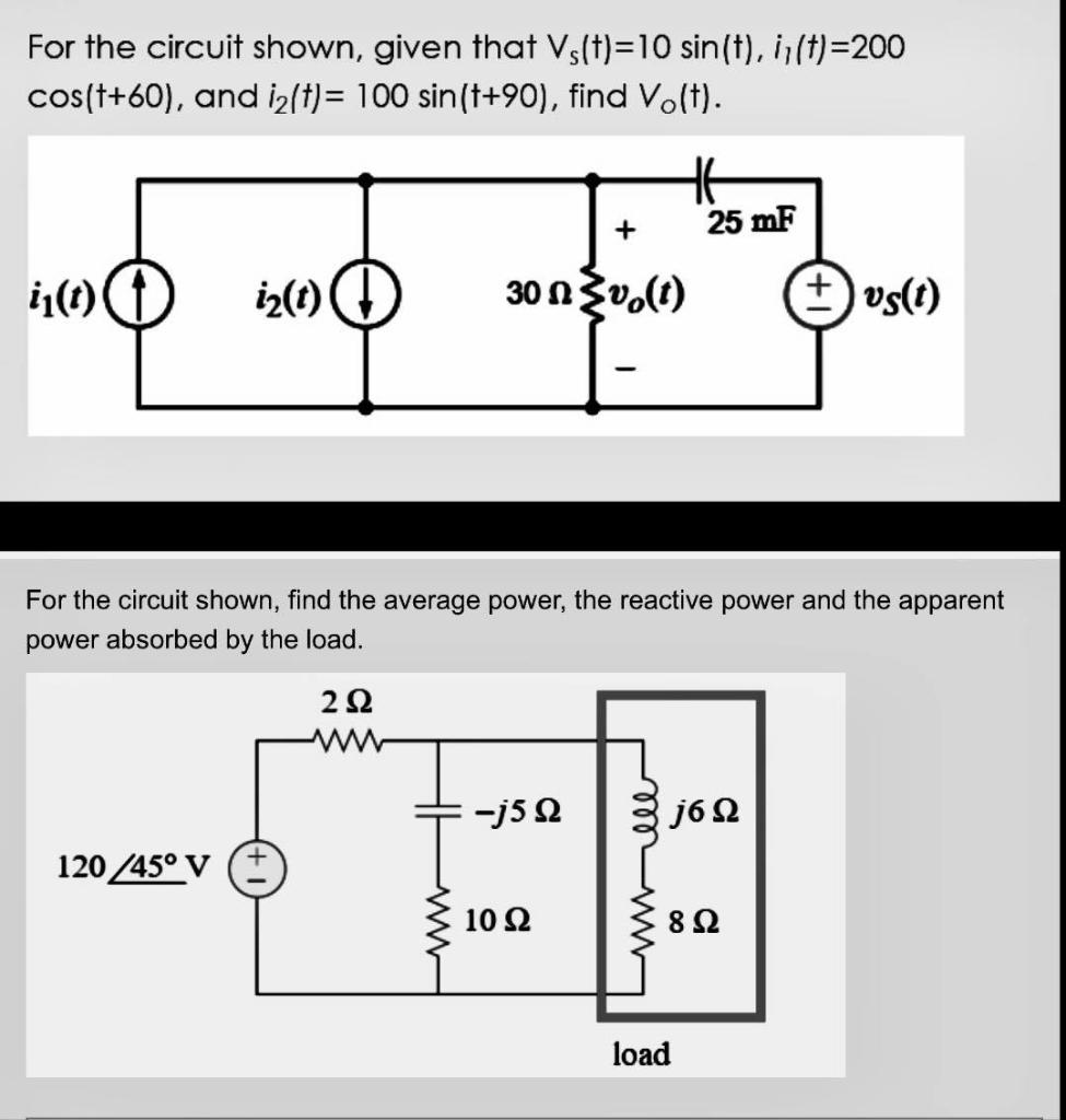 Solved For The Circuit Shown Given That Vs T 10 Sin T Chegg Com