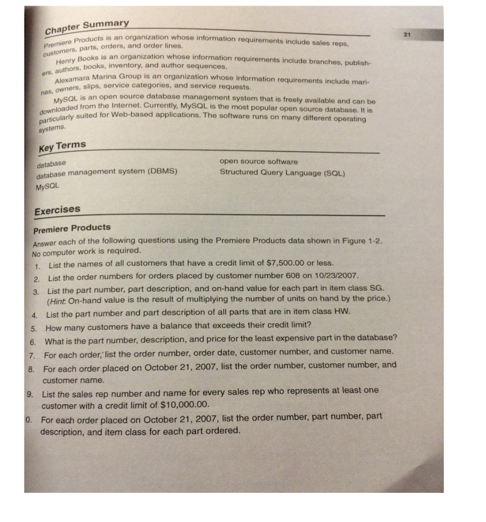 Alexamara Database Code Chapter Summary Premiere Products is an organization | Chegg.com
