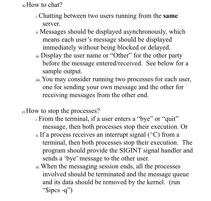 Write a chatting program using Message Queue Unix IPC | Chegg.com