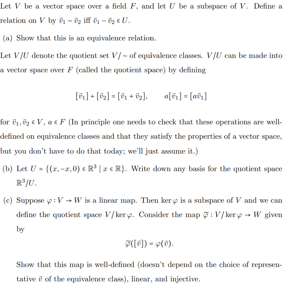 Solved Let V Be A Vector Space Over A Field F And Let U Chegg Com