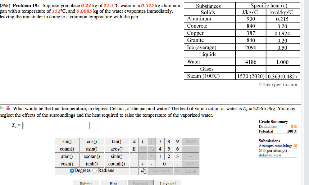 3 Problem 19 Suppose You Place 0 24 Kg Of 21 5 C Chegg Com