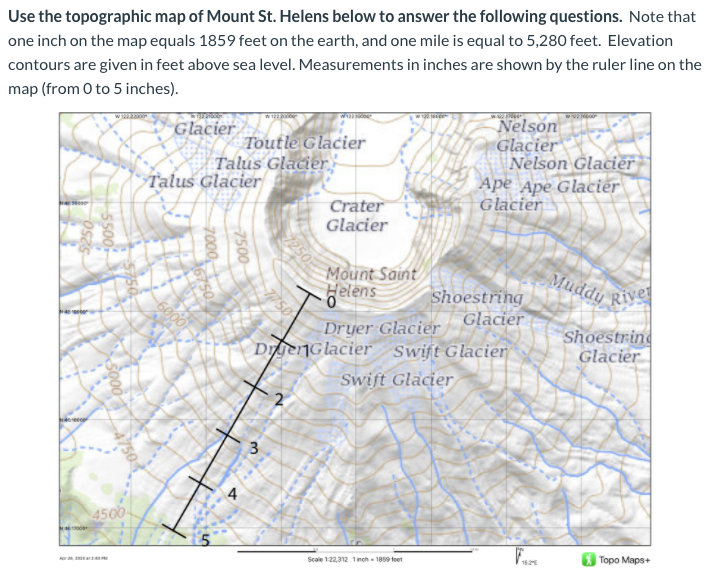 Solved Use the topographic map of Mount St. Helens below to | Chegg.com