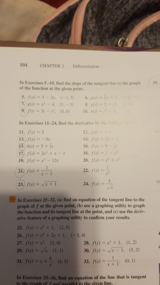 Solved 104 CHAPTER 2 Differentiation 39. In Exercises 5-10, | Chegg.com