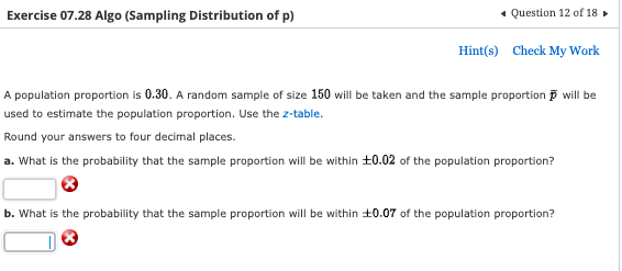 Solved A population proportion is 0.30 . A random sample of | Chegg.com