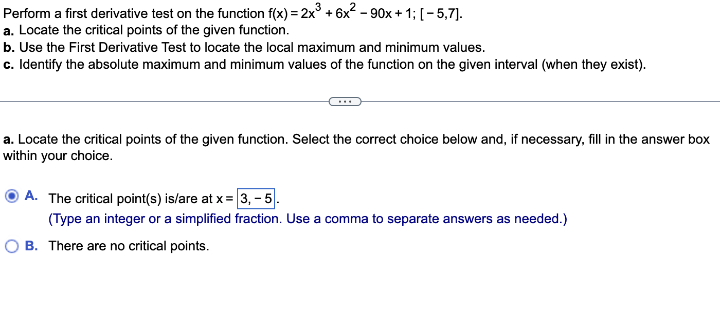 Solved Perform a first derivative test on the function | Chegg.com
