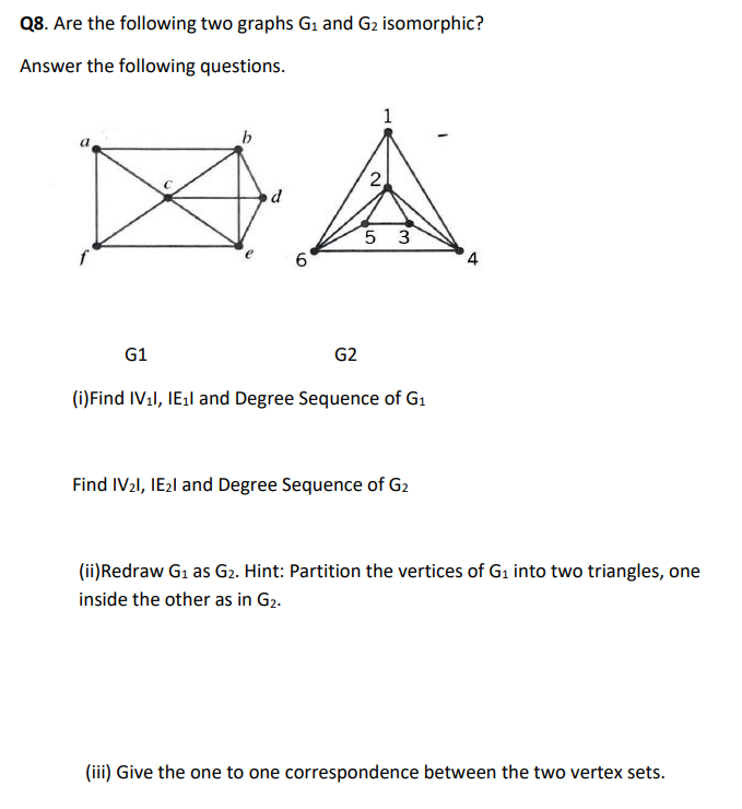 Solved Q8. Are the following two graphs G1 and G2 | Chegg.com