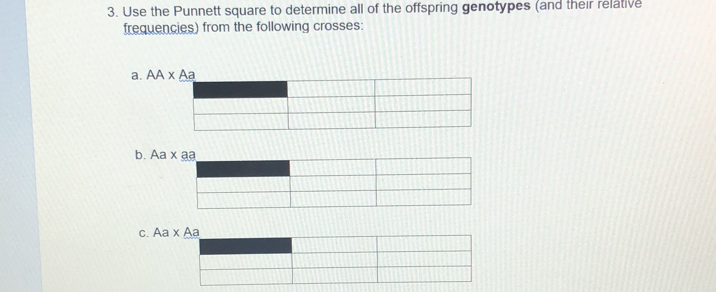 Solved 3. Use the Punnett square to determine all of the | Chegg.com