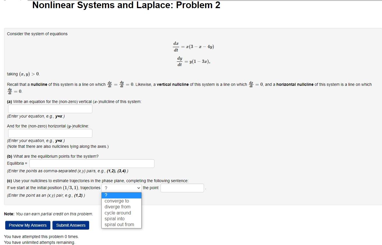 Solved Nonlinear Systems and Laplace: Problem 2 Consider the | Chegg.com