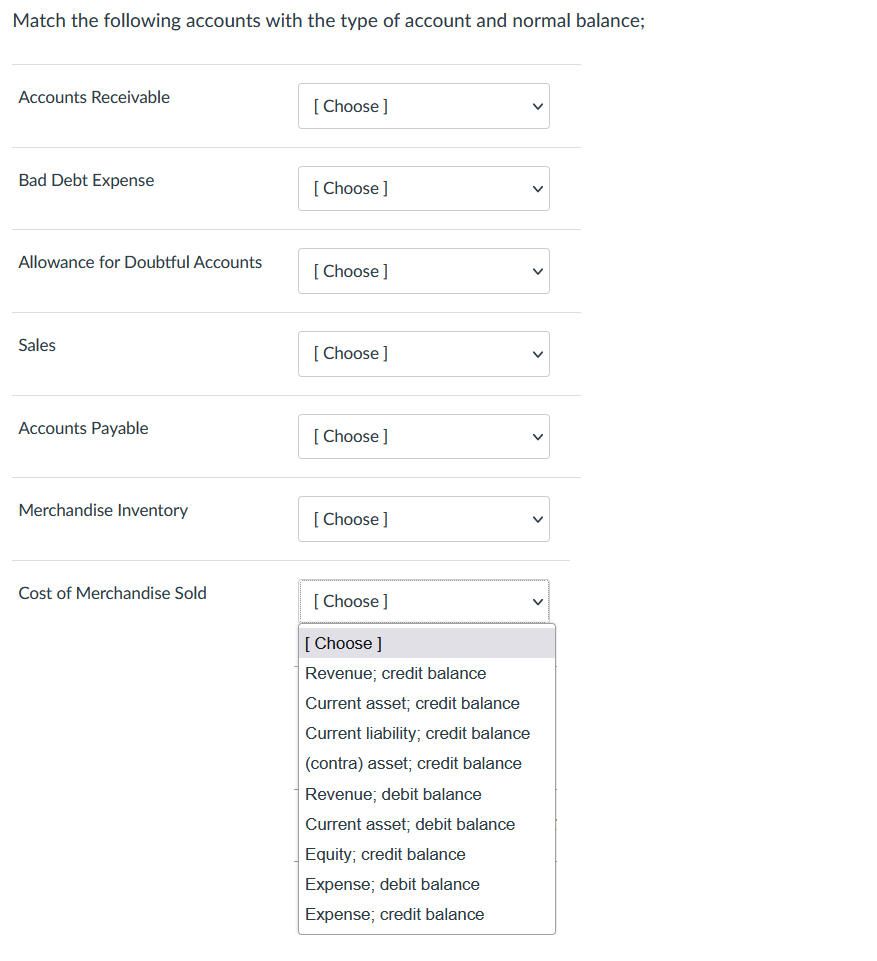 Solved Match the following accounts with the type of account