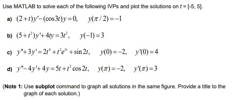 Solved Use MATLAB to solve each of the following IVPs and | Chegg.com