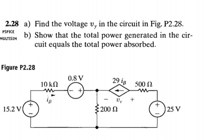 Solved 2.28 a) Find the voltage vy in the circuit in Fig. | Chegg.com