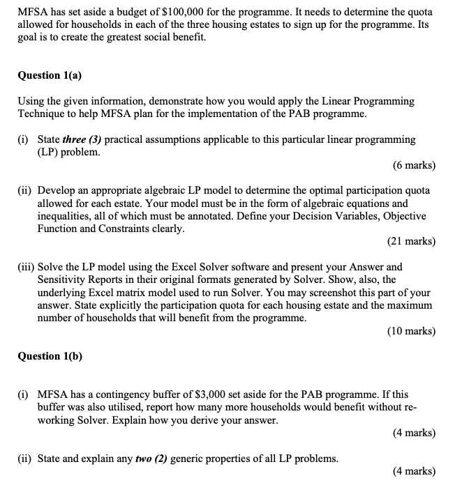 Solved MFSA has set aside a budget of $100,000 for the | Chegg.com