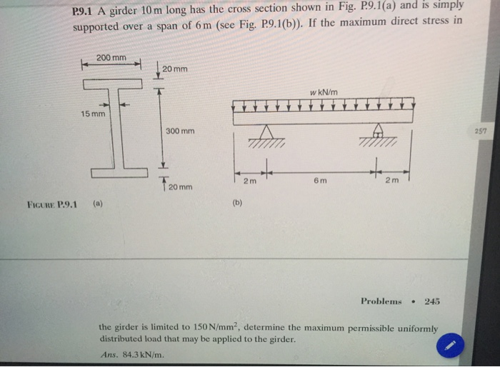 Solved P9.1 A girder 10 m long has the cross section shown | Chegg.com
