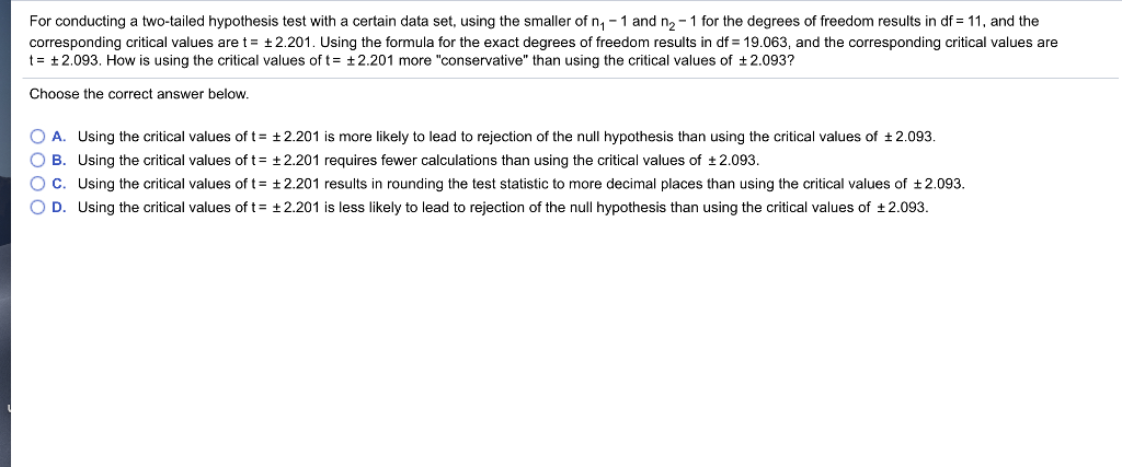 Solved For conducting a two-tailed hypothesis test with a | Chegg.com