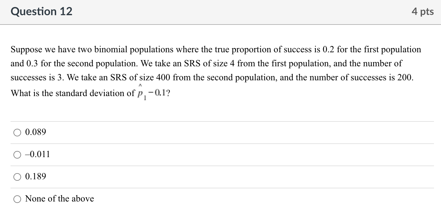 Solved Suppose We Have Two Binomial Populations Where The | Chegg.com