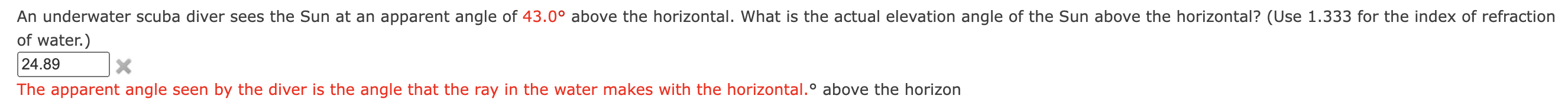 Solved of water.)The apparent angle seen by the diver is the | Chegg.com