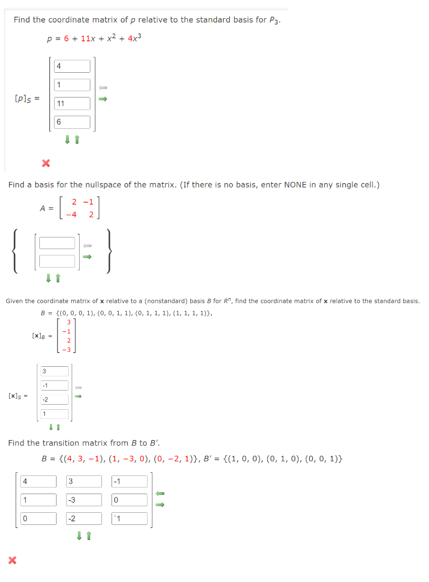 Solved Find the coordinate matrix of p relative to the