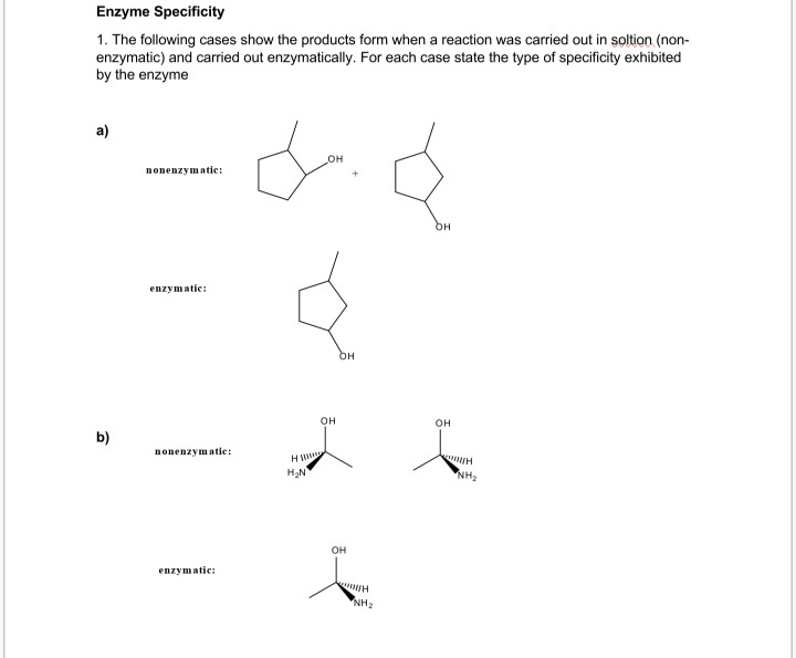 Solved Enzyme Specificity 1. The Following Cases Show The | Chegg.com