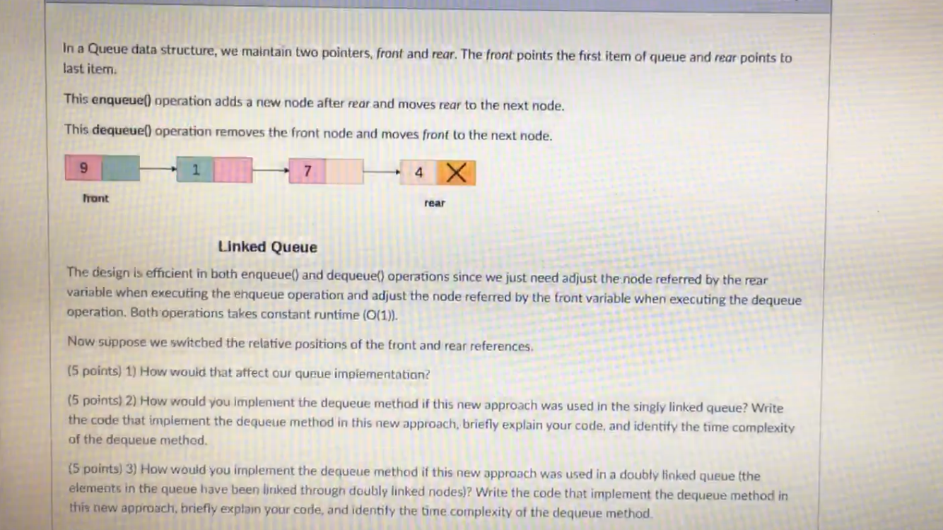 Solved In a Queue data structure, we maintain two pointers, | Chegg.com