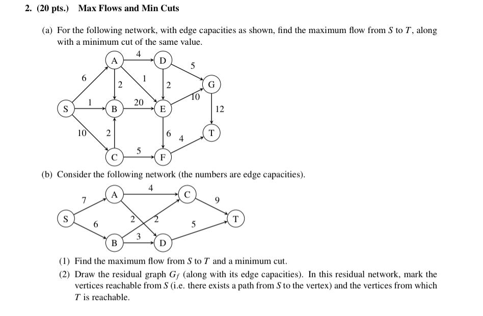 Solved (a) For the following network, with edge capacities | Chegg.com