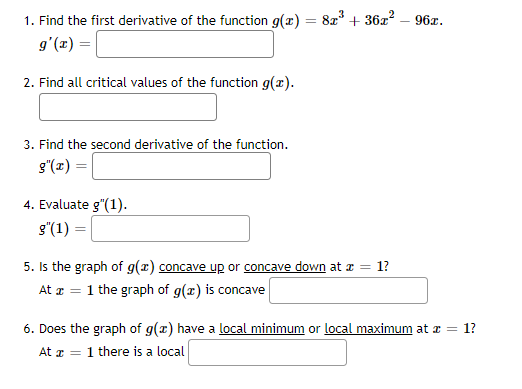 Solved 1. Find the first derivative of the function g(x) = | Chegg.com