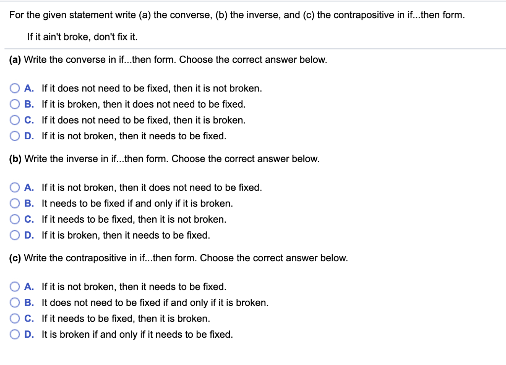 Solved For The Given Statement Write (a) The Converse, (b) | Chegg.com