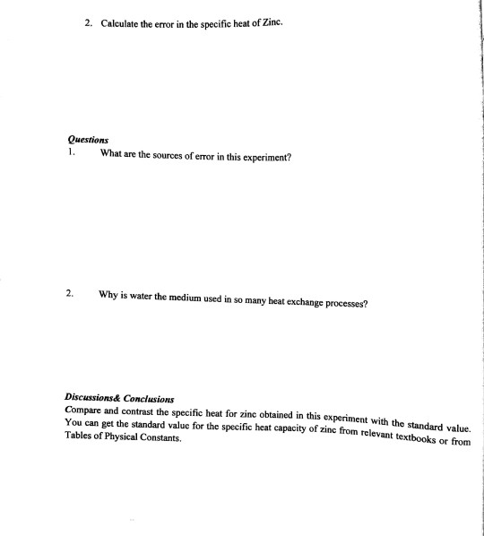 Solved 9 SPECIFIC HEAT CAPACITY BY THE METHOD OF MIXTURES