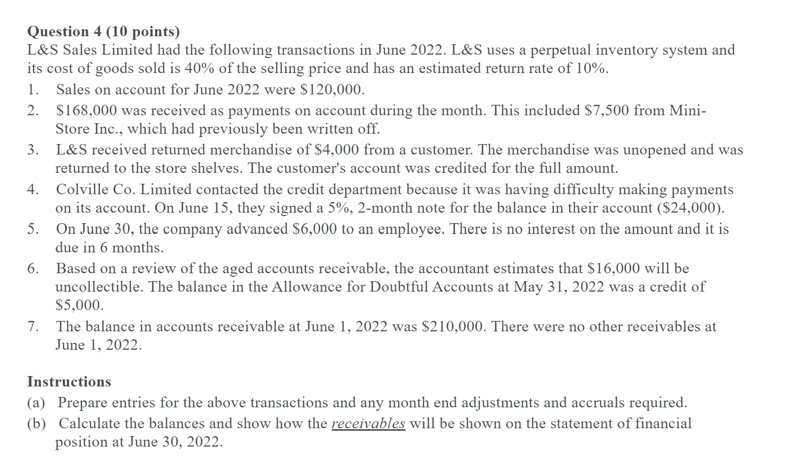 Solved Question 4 (10 points) L&S Sales Limited had the | Chegg.com