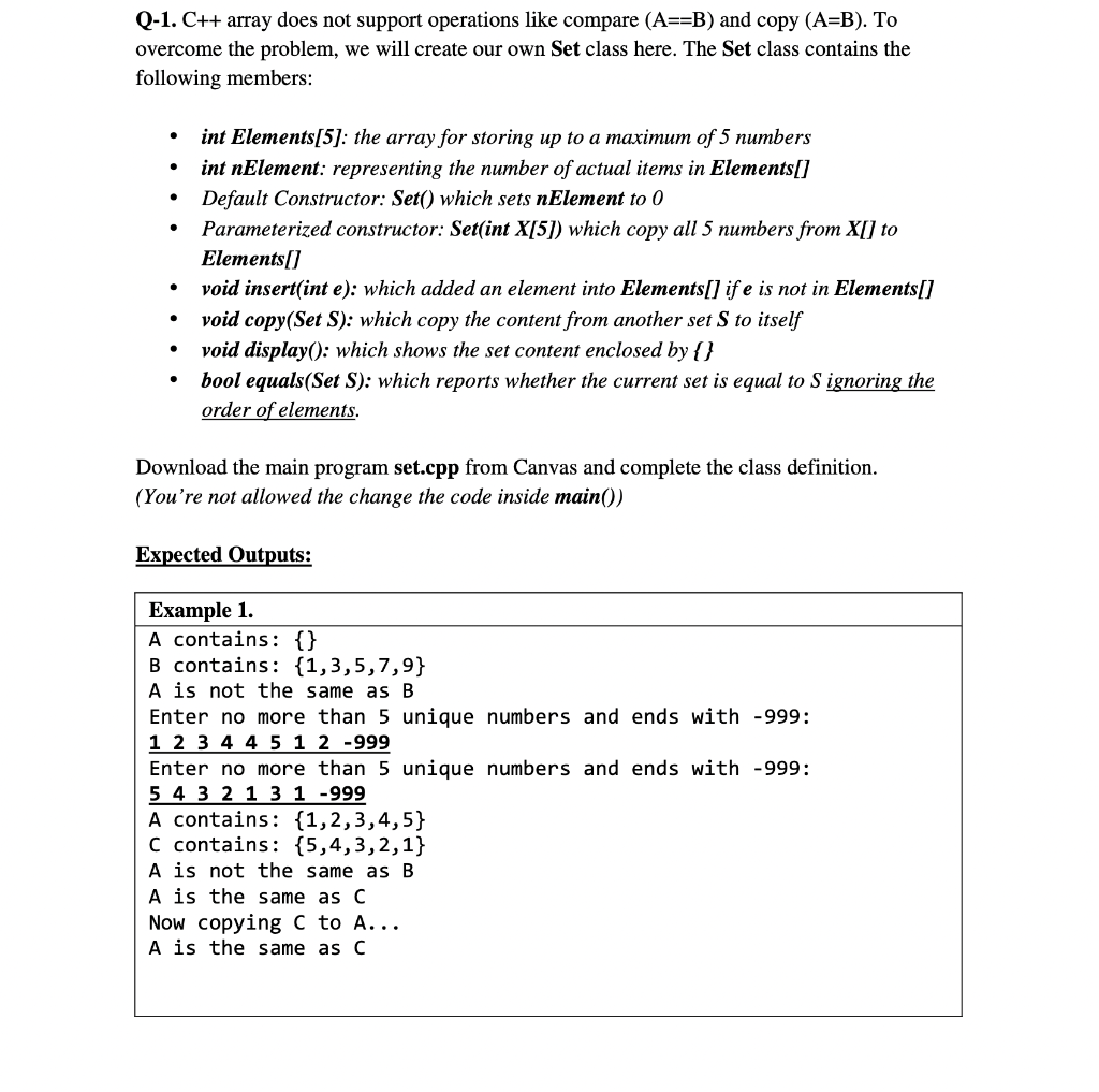 Solved Q-1. C++ array does not support operations like | Chegg.com