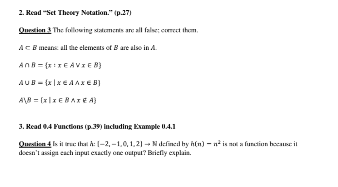 Solved 2. Read “Set Theory Notation.” (p.27) Question 3 The