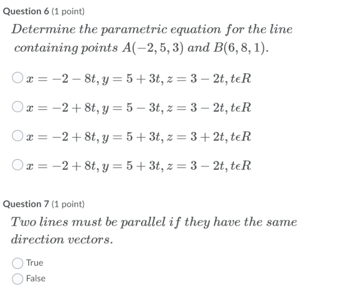Solved Question 6 (1 point) Determine the parametric | Chegg.com