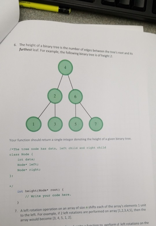 Solved The height of a binary tree is the number of edges | Chegg.com