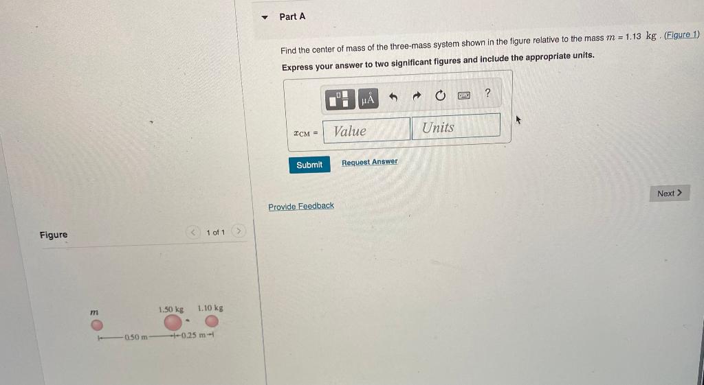Solved Part A Find the center of mass of the three-mass | Chegg.com