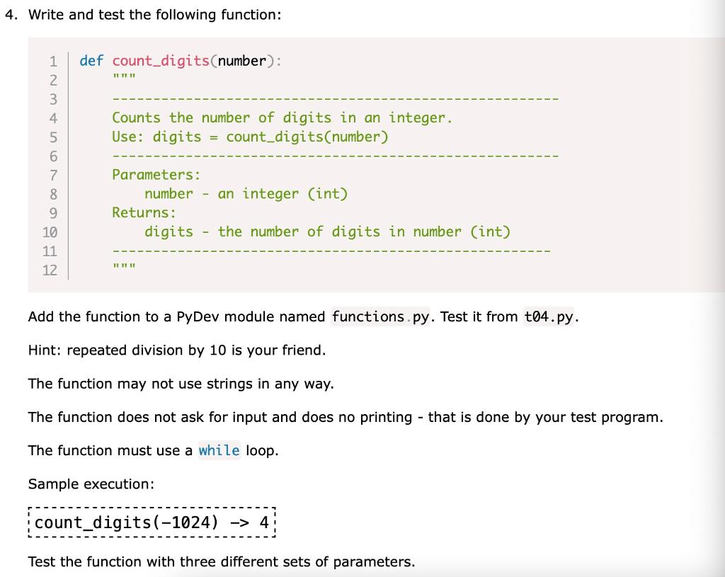 Solved 4. Write and test the following function: Add the | Chegg.com